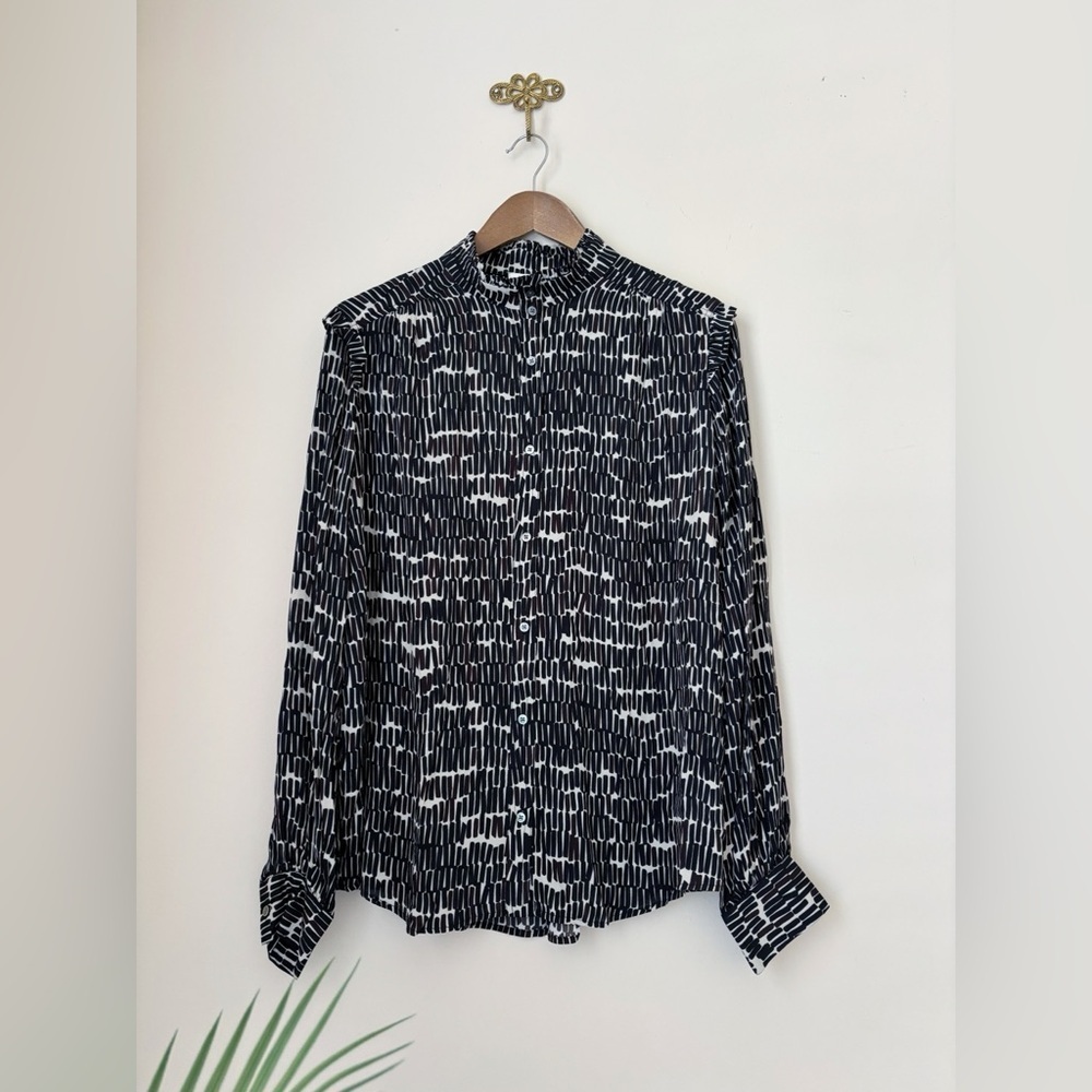 Tyler Boe Ruffle Neck Button Up Shirt Sz 10 NEW NWT